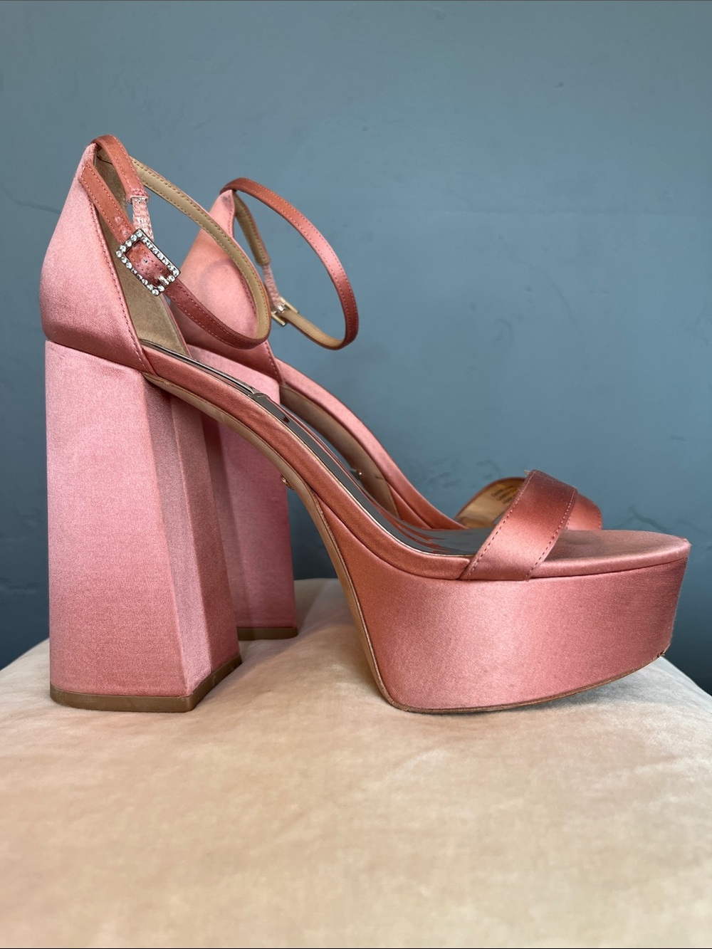 Badgley Mischka Rose Satin Platform Block Heels